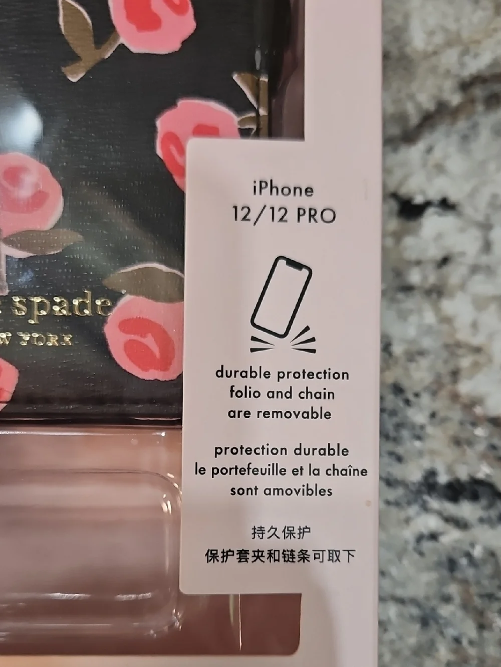 📣kate spade Black with Pink Floral iPhone 12/12 Pro Folio Case